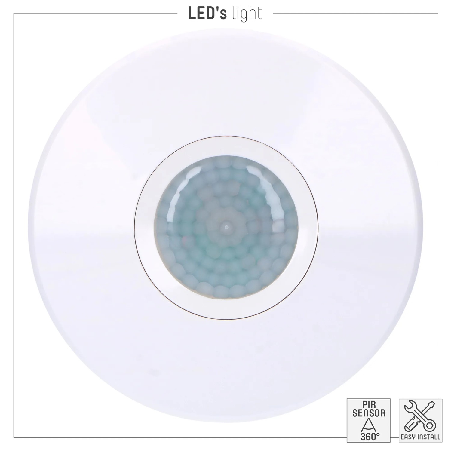 Weißer LED's light Deckensensor PIR mit 360° Erfassungswinkel für Deckenmontage.