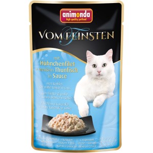 Vom Feinsten Katzen-Nassfutter Huhn & Thunfisch in Sauce, 50g Portionsbeutel.