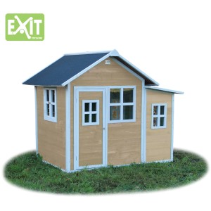 EXIT Loft 150 Holzspielhaus in Natur mit wasserdichtem Dach und Anbau.