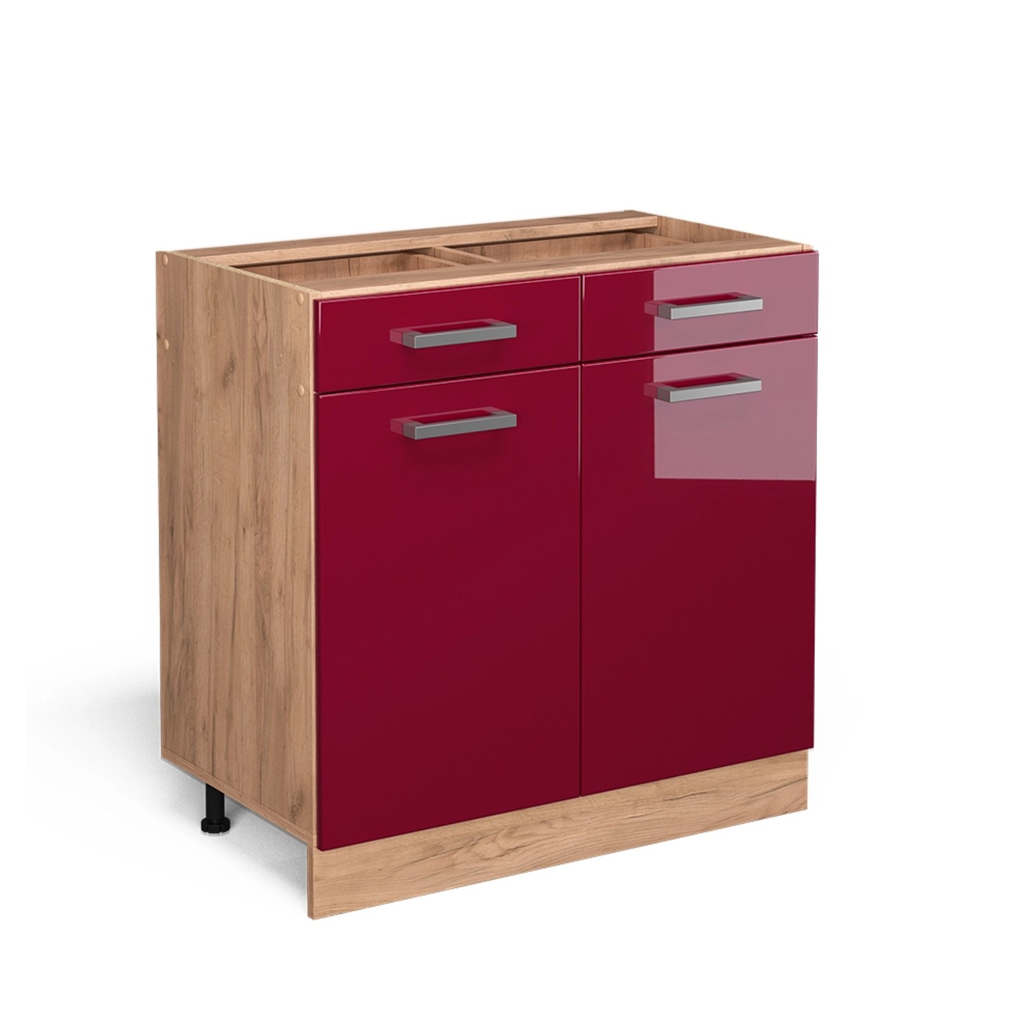 Vicco Küchenunterschrank R-Line Bordeaux Hochglanz/Goldkraft Eiche 80 cm ohne Arbeitsplatte