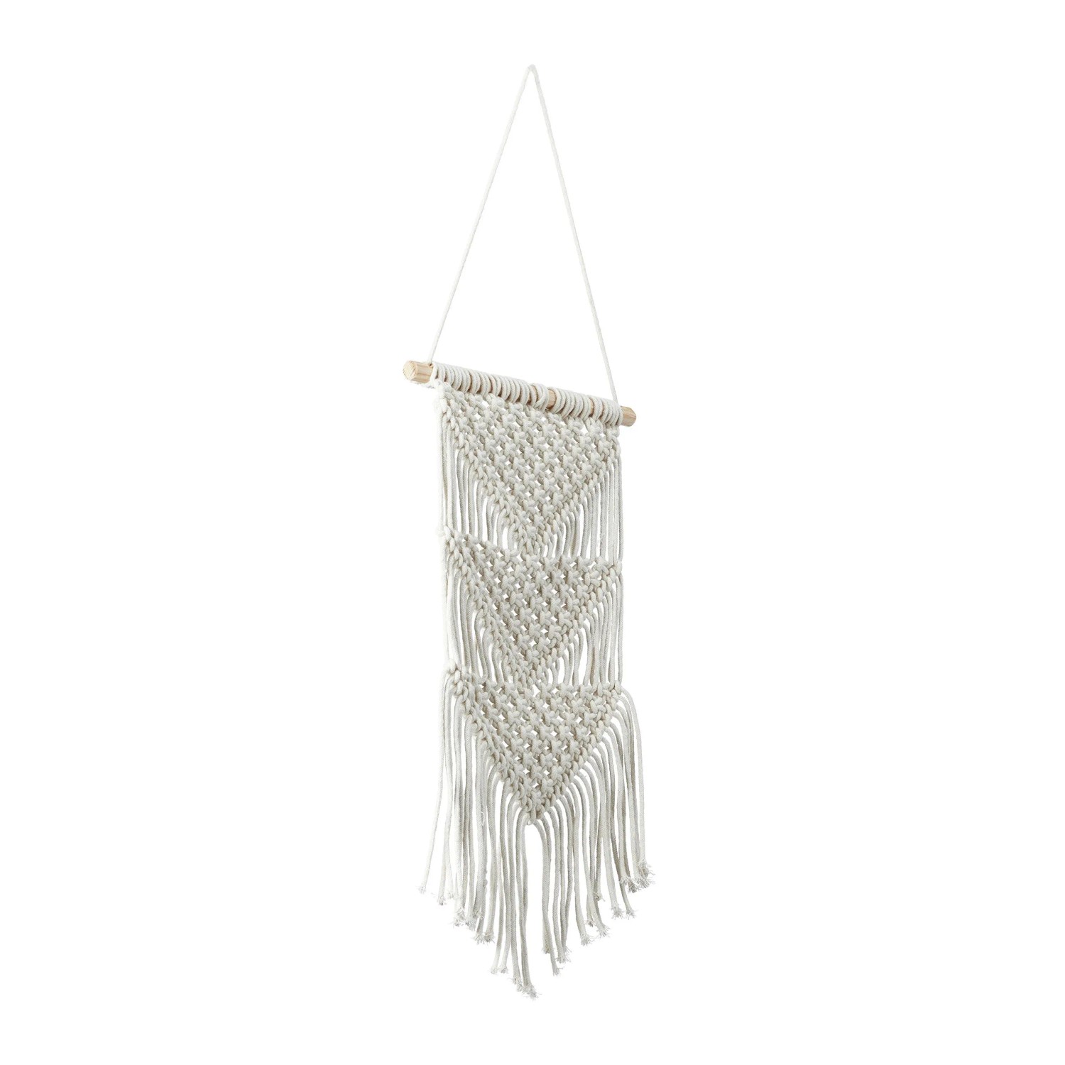 Relaxdays Makramee Wandbehang Dreieck Baumwolle Creme 70 cm x 25,5 cm x 1,5 cm