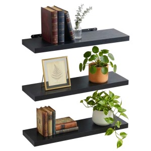 Relaxdays Wandregal MDF Eisen Schwarz 3er Set 4 cm x 100 cm x 23 cm
