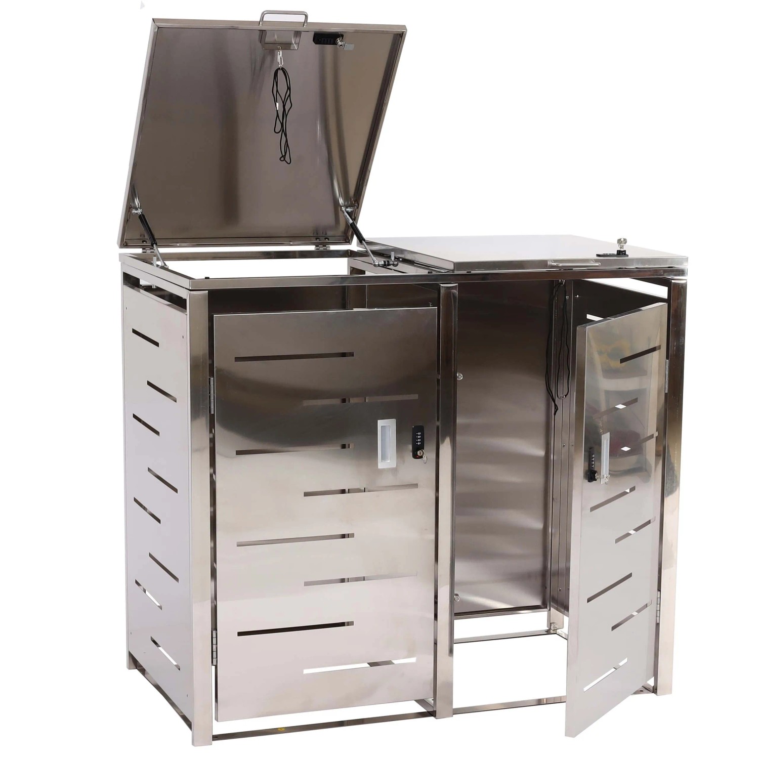 MCW Mülltonnenverkleidung E83 2er Edelstahl 38kg 103x115x63cm Silber