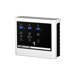 Chillroi Außenhaus Sofia mit Anbaudach und Rückwand im Set mit Finnischem 9kW Ofen Steuergerät