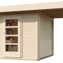 WekaLine Holz-Gartenhaus mit Flachdach, unbehandelt, 355x284 cm. Gartenhaus mit Anbau und Tür.