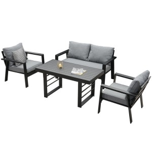 Schwarze MeXo Aluminium Dining Lounge für 4 Personen mit Esstisch für den Garten.