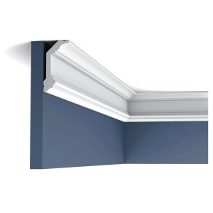 Weiße ORAC DECOR C321 LUXXUS Eckleiste als Zierprofil an Decke und Wand.
