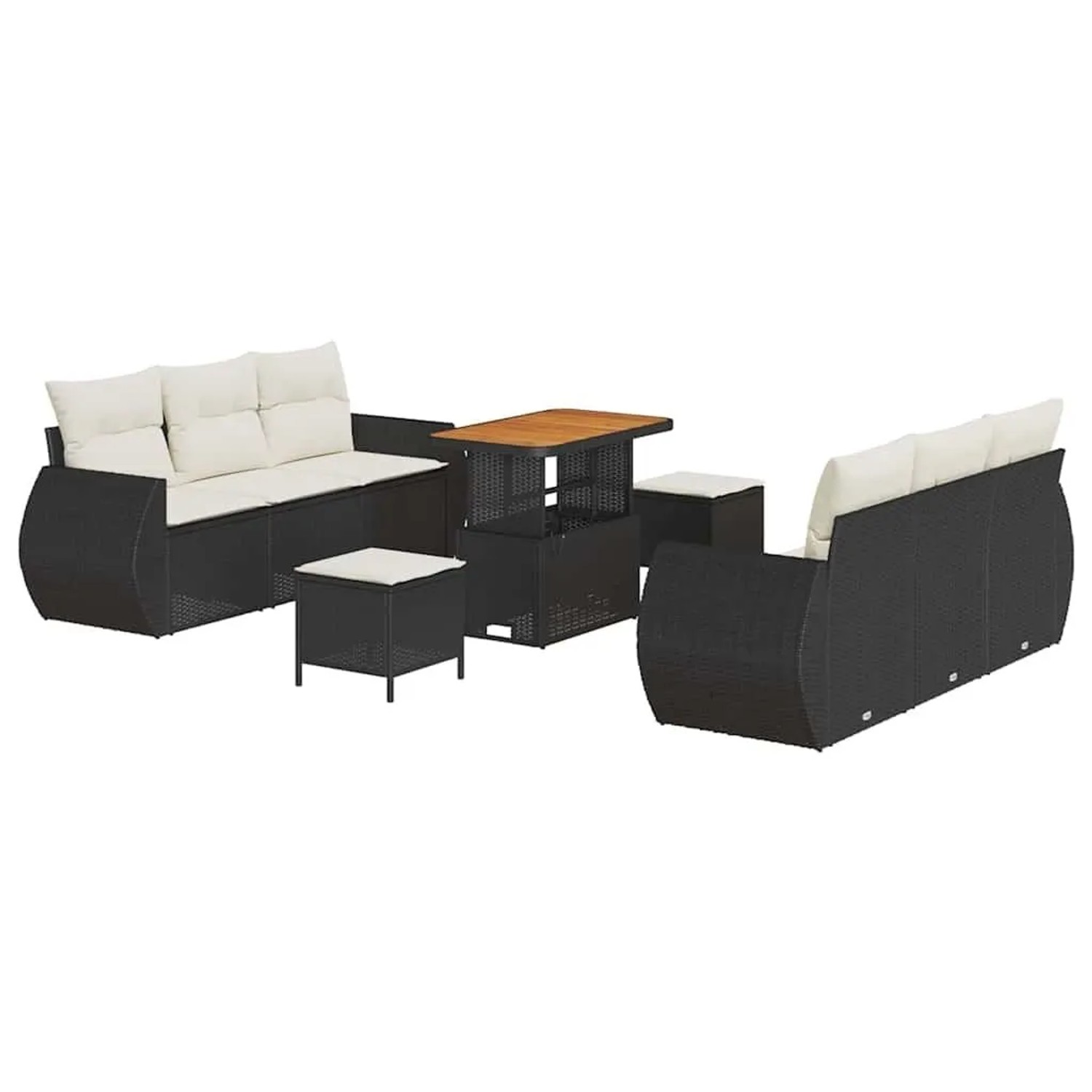 vidaXL Gartensofa-set mit Kissen 9-Tlg Schwarz und Creme Poly-Rattan 336378 günstig online kaufen
