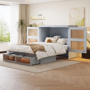 okwish Schrankbett 140x200cm mit Stauraumschubladen Wandbett Jugendzimmer Grau ohne Matratze