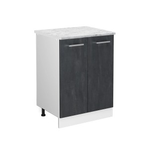 Vicco Küchenunterschrank R-Line, schwarz/Beton und weiß, mit Marmor Arbeitsplatte, 60 cm breit.