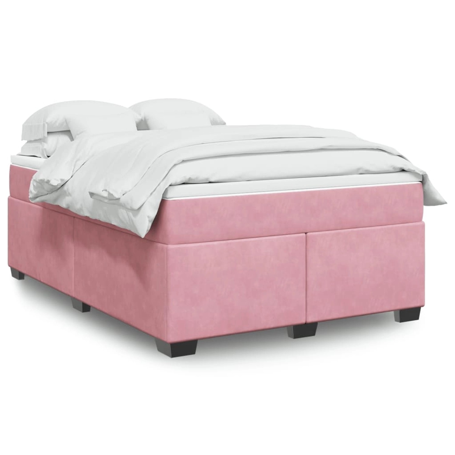Rosa vidaXL Boxspringbett 160x200 cm mit Matratze und weißer Bettwäsche.
