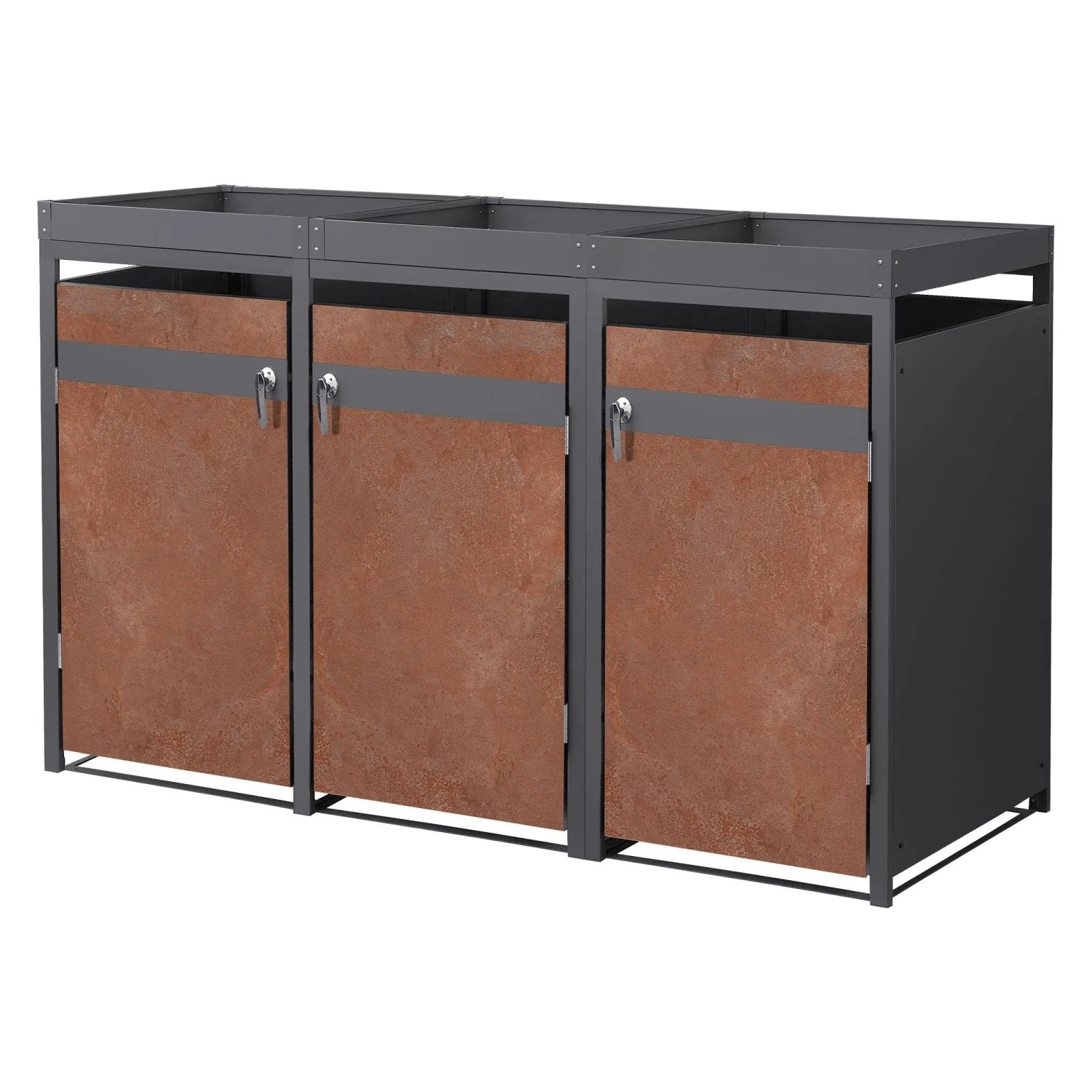 Ml-Design Mülltonnenbox 3er Pflanzdach 200x80x124 cm Anthrazit-Rost