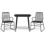 vidaXL 3-tlg. Garten-Essgruppe, schwarzes PVC-Rattan mit Tisch und zwei Stühlen.