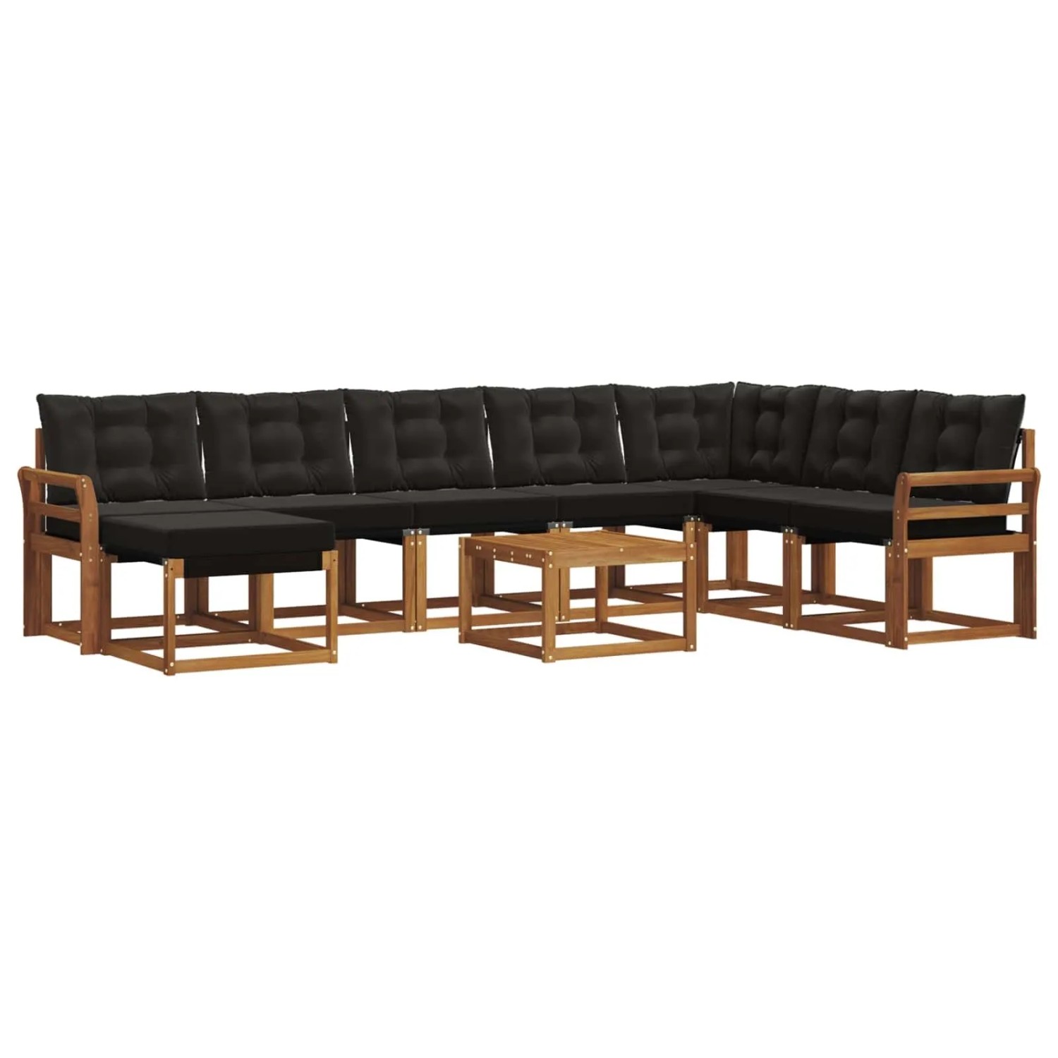 vidaXL Outdoor-Sofagarnitur mit Kissen 9-Tlg Natur und Schwarz 3368979