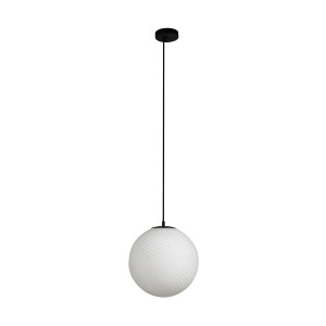 Moderne, weiße Lucande Pendelleuchte Kestralia mit kugelförmigem Glasschirm für E27 Leuchtmittel.