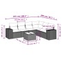 Beige 7-teilige Garten-Sofagarnitur aus Polyrattan mit Kissen. Gartenmöbel-Set mit Tisch und modularen Sofas.