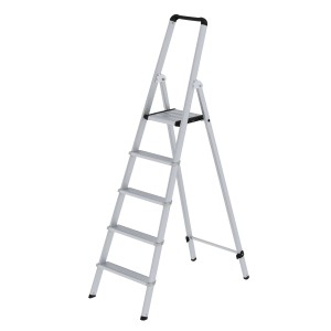 PROREGAL Stufen-Stehleiter, einseitig begehbar, Aluminium, eloxiert, 5 Stufen.