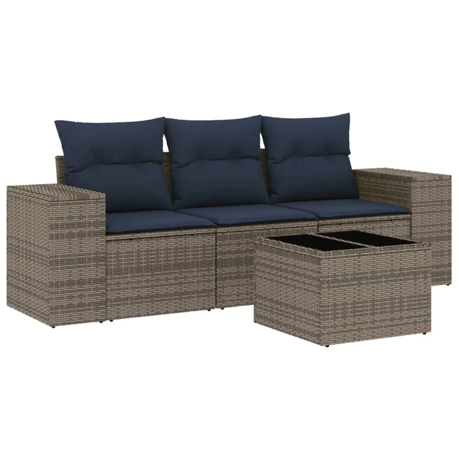 vidaXL 4-Tlg Gartensofa-Set mit Kissen Grau Polyrattan 3222270