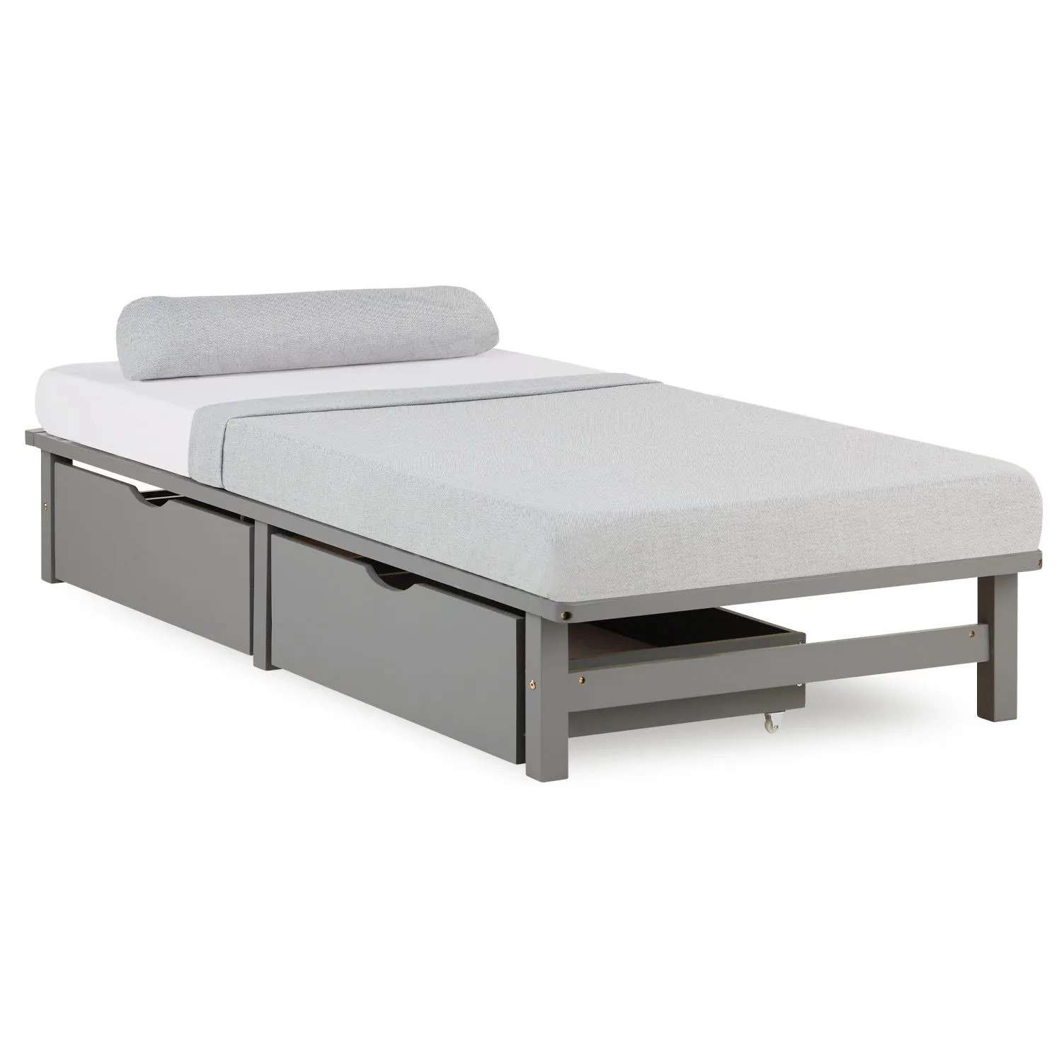 Homestyle4u Palettenbett 90 x 200 cm mit Lattenrost und Bettkästen in Grau 2289