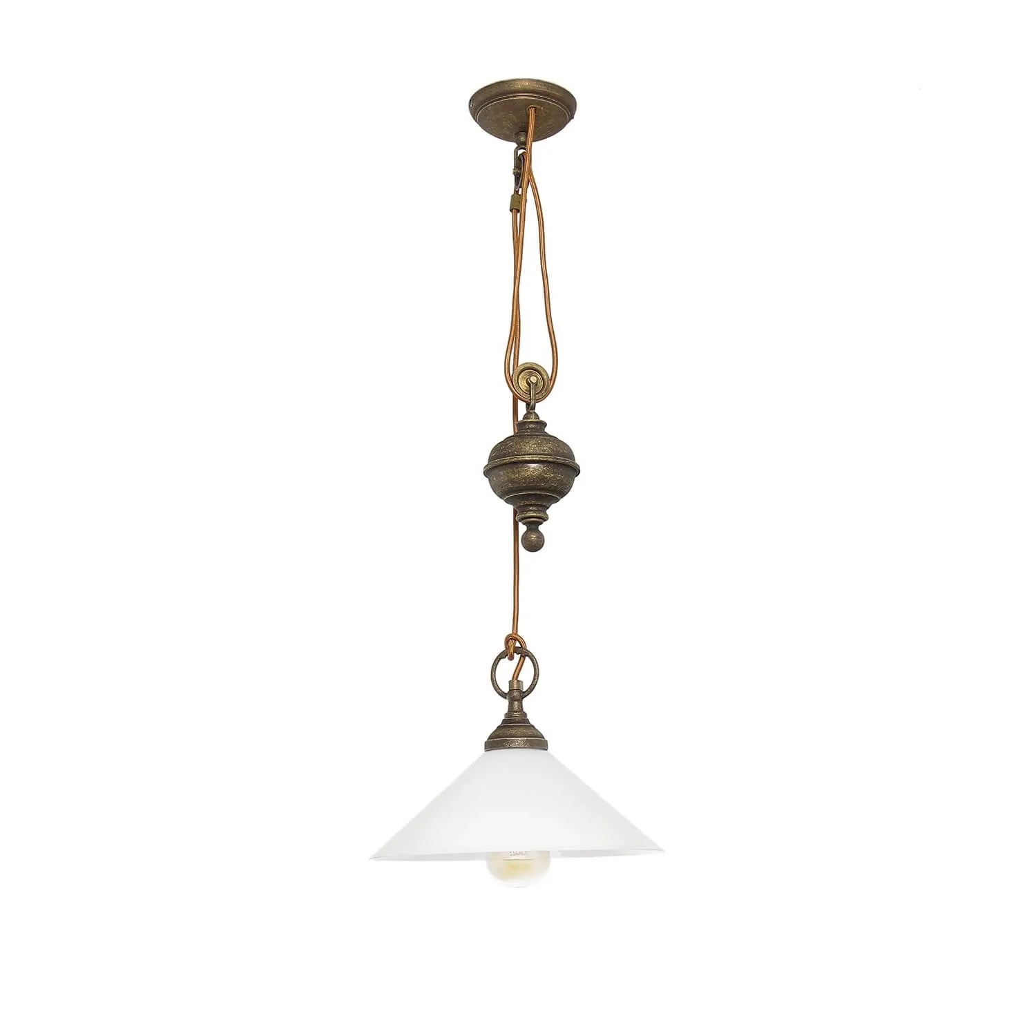 Licht-Erlebnisse Hängelampe Verstellbar Messing Glas 30 cm Breit E27 In Bronze Antik Weiß