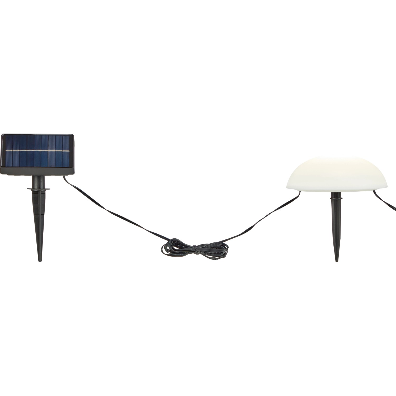 Solar-LED-Dekoleuchte Camporosso mit Solarpanel und einer von fünf Leuchten. Warmweißes und RGB Licht.
