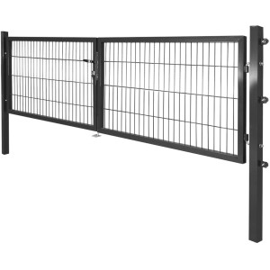 Anthrazitfarbenes Solid Doppeltor aus Stahl mit Doppelstabmatten-Füllung, 80x300 cm.