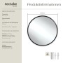 Runder Tectake Wandspiegel Fiona, 80 cm Durchmesser, mit schwarzem Aluminiumrahmen und Montagematerial.