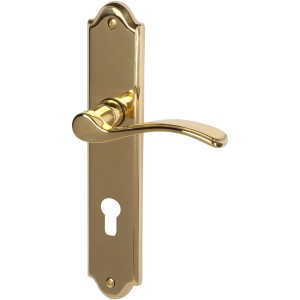 Alpertec Langschild-Garnitur Lori, Messing poliert, für Zimmertüren mit Profilzylinder.