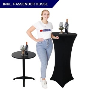 Chefgastro Stehtisch Höhenverstellbar Mit Hussen Klappbar Rund Hxø 75-115X60Cm Bistrotisch Aluminium MDF-Platte Mit Edelstahlbeschichtung Schwarz