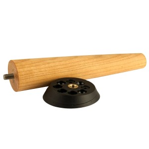 SOTECH Tischbeinbeschlag TWIST'N TURN mit Holzbein und schwarzer Halterung.