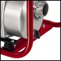 Detailaufnahme der Einhell GE-PW 46 Benzin-Wasserpumpe mit rotem Rahmen und silbernem Pumpenkörper.