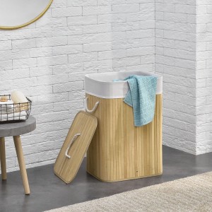 Bambus Wäschekorb (72L) mit Deckel und Wäschesack, naturfarben. Ideal für Bad oder Schlafzimmer.