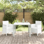 Weißes 3-tlg. vidaXL Garten-Essgruppe aus Rattan mit Tisch und zwei Stühlen.