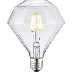 Just Light. E27 LED-Leuchtmittel, 4W, 367lm, klare Diamantform. Dimmbar, warmweißes Licht.