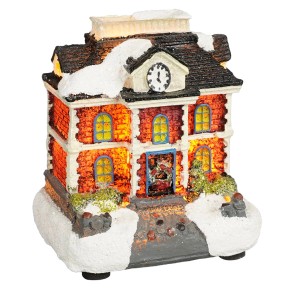 Beleuchtete Luville Miniatur Stadt als Weihnachtsdeko mit Uhr und Schnee.