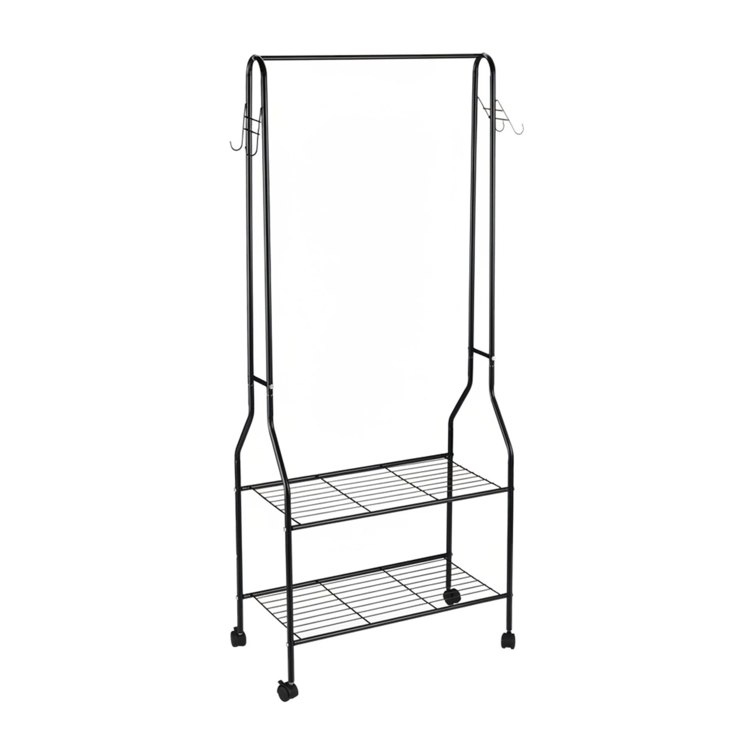 Relaxdays Rollgarderobe Metall Schwarz Rollbar Mit Ablage und Haken 161 cm x 68 cm x 33,5 cm 2,8 kg