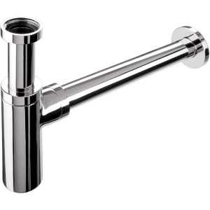 Verchromter Siphon Exklusiv 32 mm für Waschbecken, mit Reinigungsöffnung und Steckanschluss.