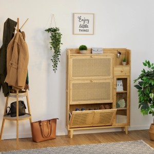 Relaxdays Schuhschrank Bambus Natur mit Rattanoptik 5 Fächer 127 x 95 x 19 cm 15,5 kg