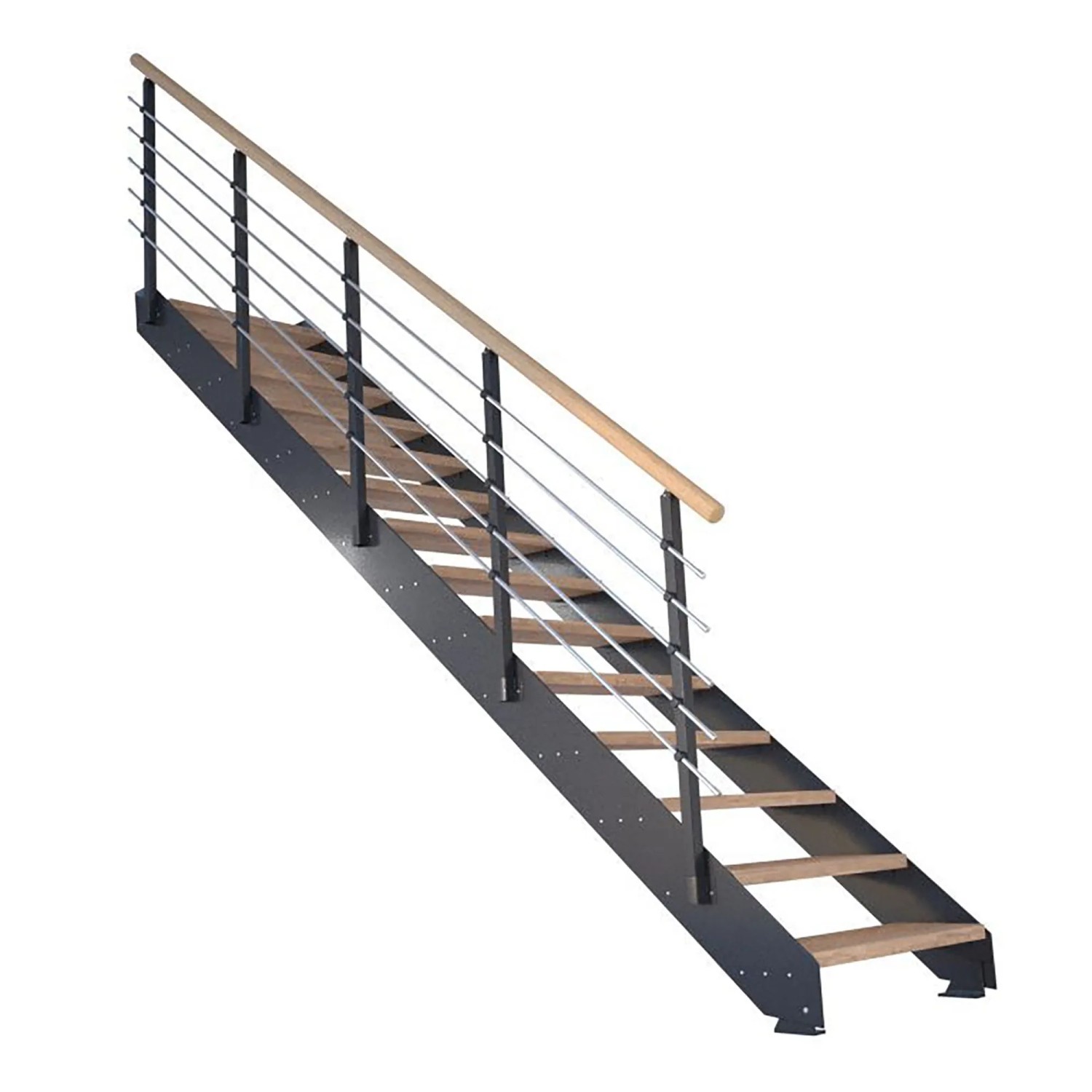 Treppe Kos 14 Stufen Eiche Rustik Geölt 85 cm Metallgeländer Anthrazit FSC® günstig online kaufen