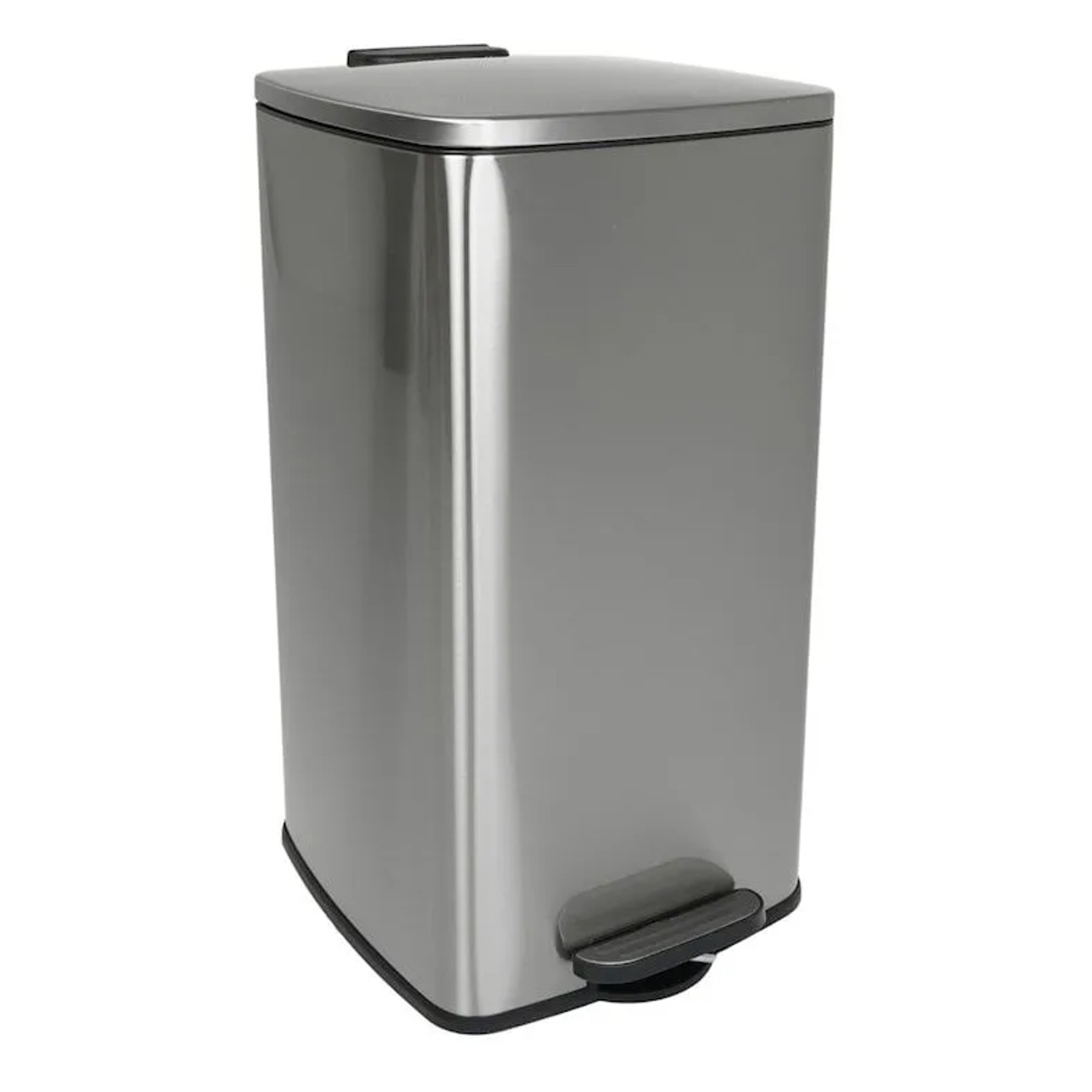 PROREGAL Mülleimer Küche Bad 60L Abfalleimer Mit Softclose & Stay-Open Deckel Fußpedal & Inneneimer Stahl Silber Rechteckiger Treteimer Tretmülleimer