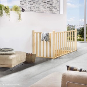 Helles Brüstungsgeländer aus naturbelassener Fichte, 100 cm, sichert Deckenöffnung. Ideal für Innentreppen.