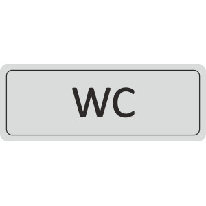 Silbergraues WC-Türschild aus Hart-PVC, 12x4,5 cm, für Innen- und Außenbereich.