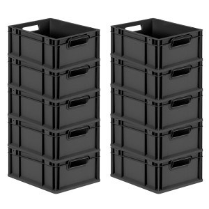 PROREGAL SuperSparSet 10x Eurobox Nextgen Grip HxBxT 17x30x40cm 16 Liter Griffe Offen Schwarz Eurobehälter Transportbox Transportbehälter
