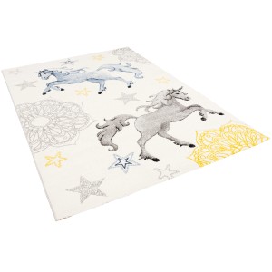 Bunter Kinderteppich (200x290cm) mit Pferde- und Sternenmuster.