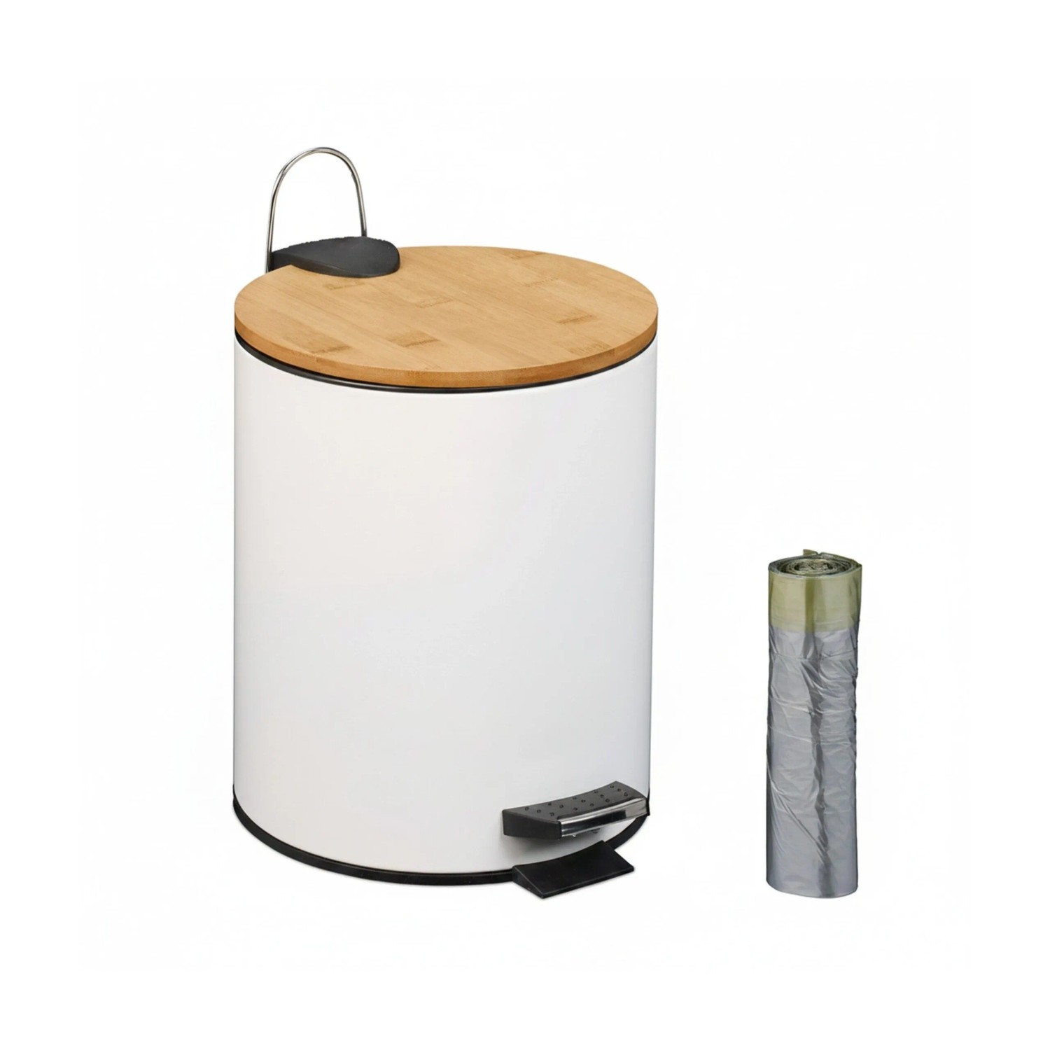 Relaxdays Kosmetikeimer Eisen Bambus Kunststoff Weiß Softclose 26 cm x 20,5 cm x 25 cm 0,9 kg