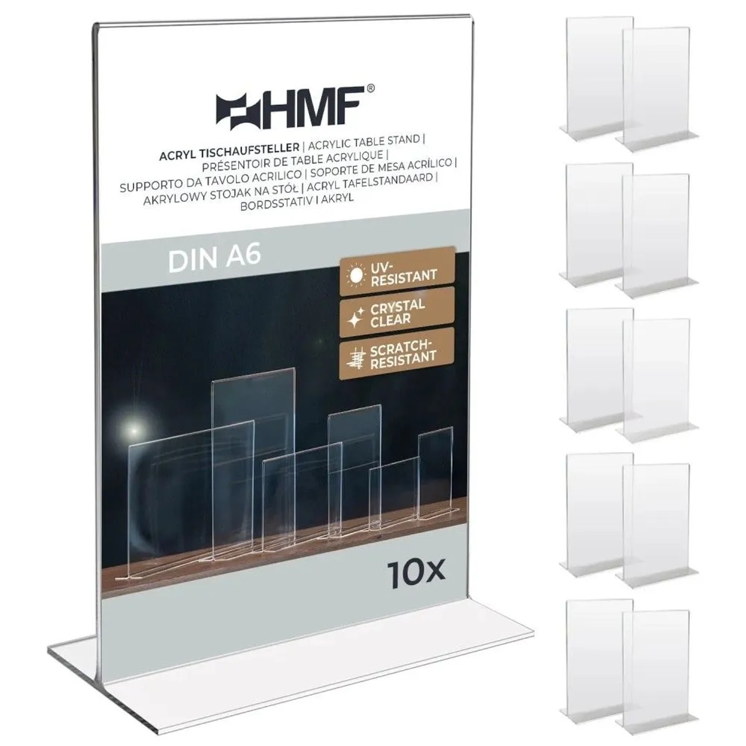 HMF 46920 10er Set Acryl Tischaufsteller Gerade DIN A6 Hochformat Glasklar