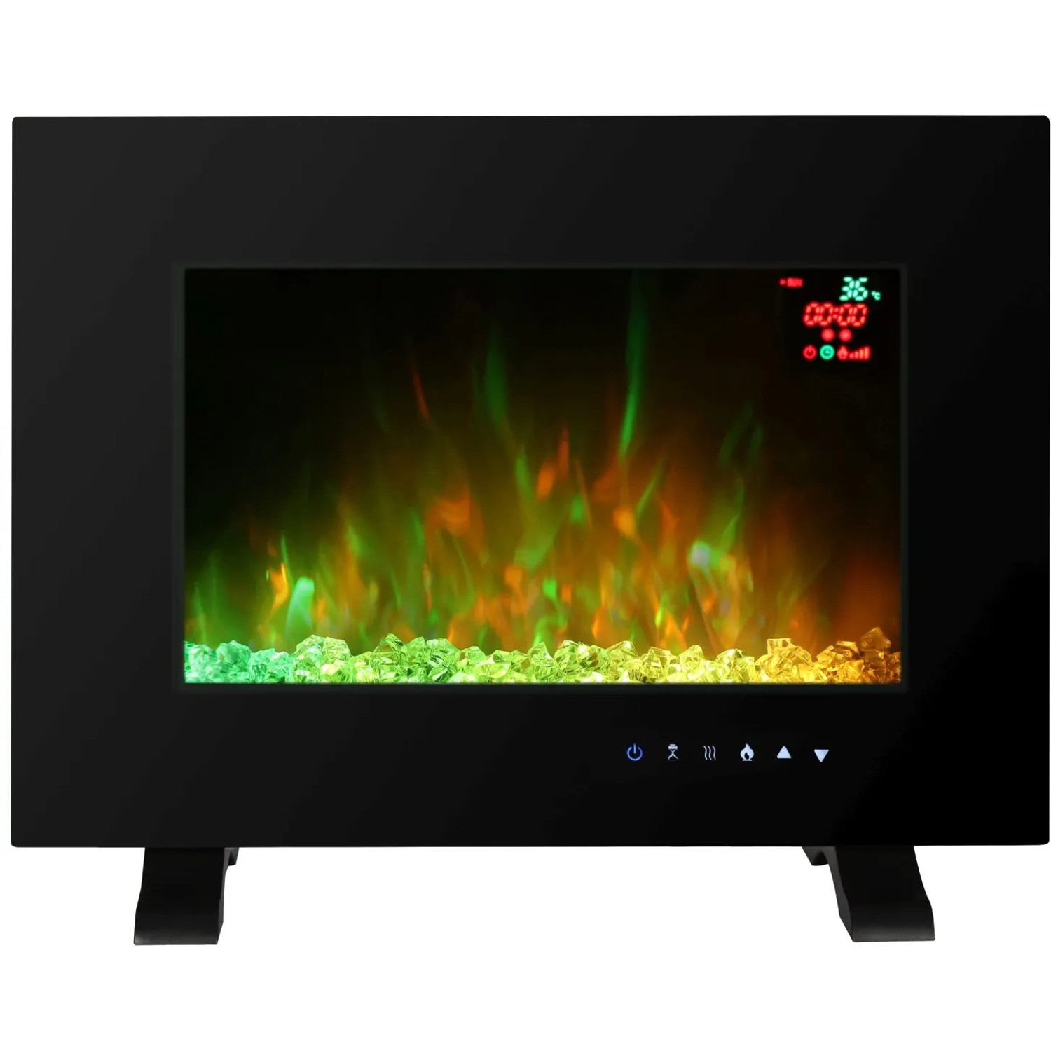 Schwarzer El Fuego Elektrokamin Aarau II mit LED-Flammeneffekt und Touch-Bedienung, freistehend oder zur Wandmontage.