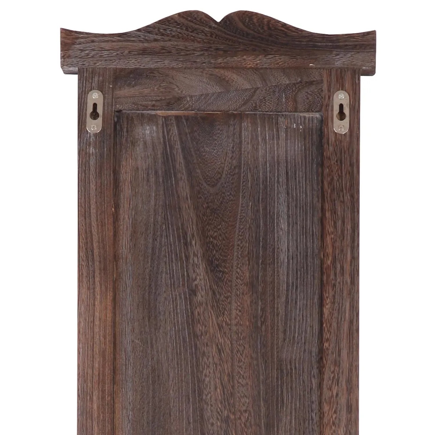 Rückansicht der braunen MCW Wandgarderobe H33 im 2er-Set im Shabby-Look mit Aufhängeösen.