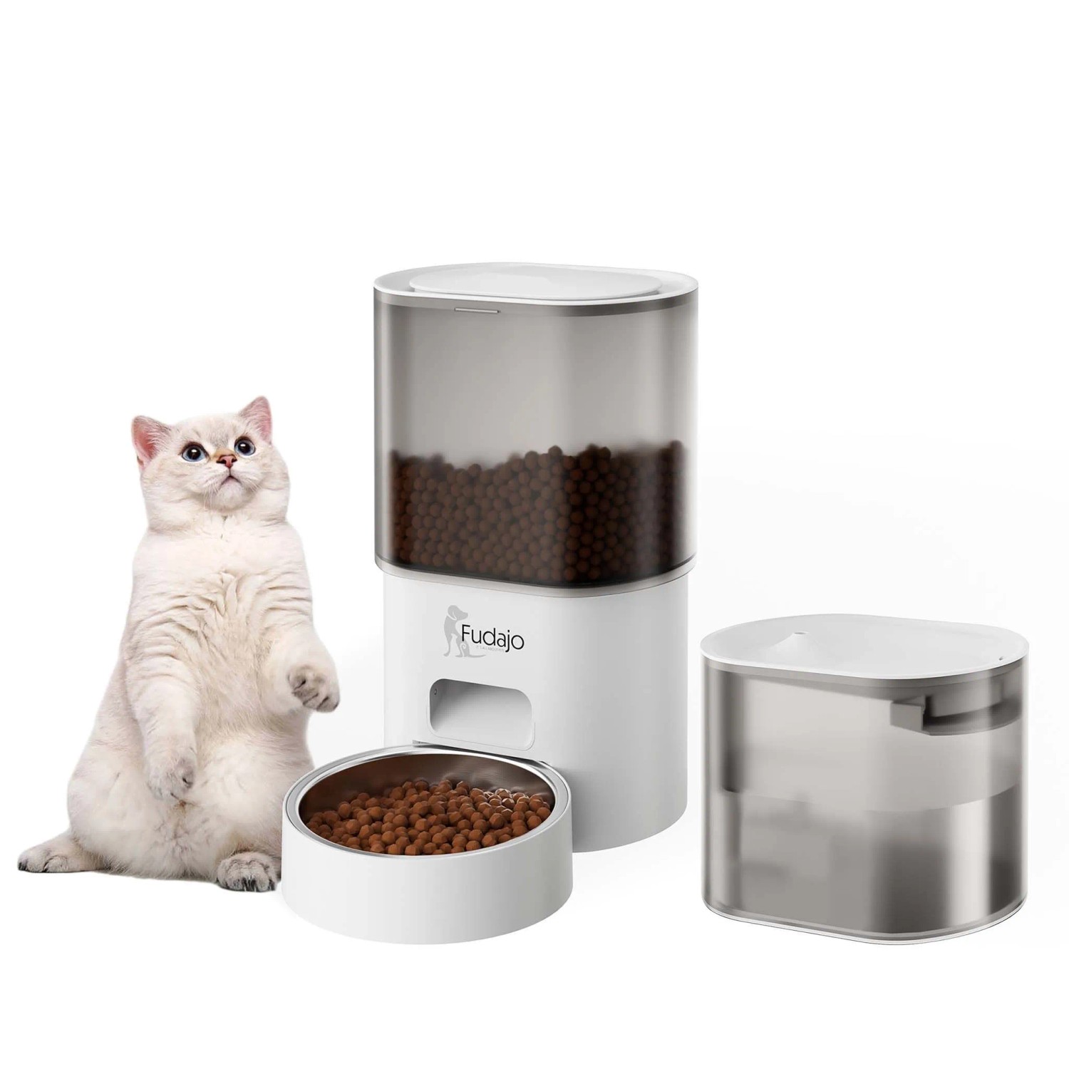 Fudajo Futter- Und Trinkautomat Weiß Katze Hund 3L Futterspender Trinkbrunnen