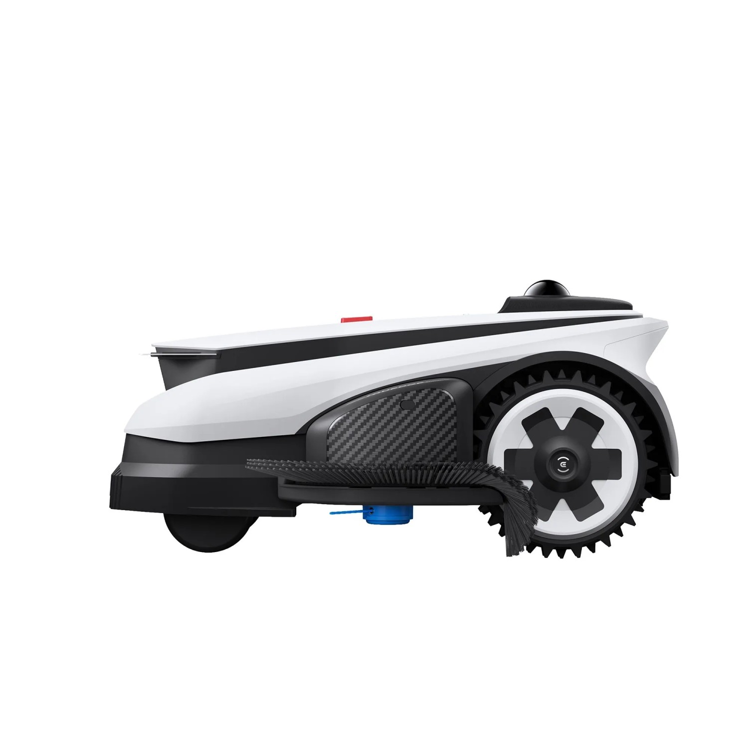 Ecovacs Goat A3000 Mähroboter in Weiß-Schwarz, Seitenansicht.